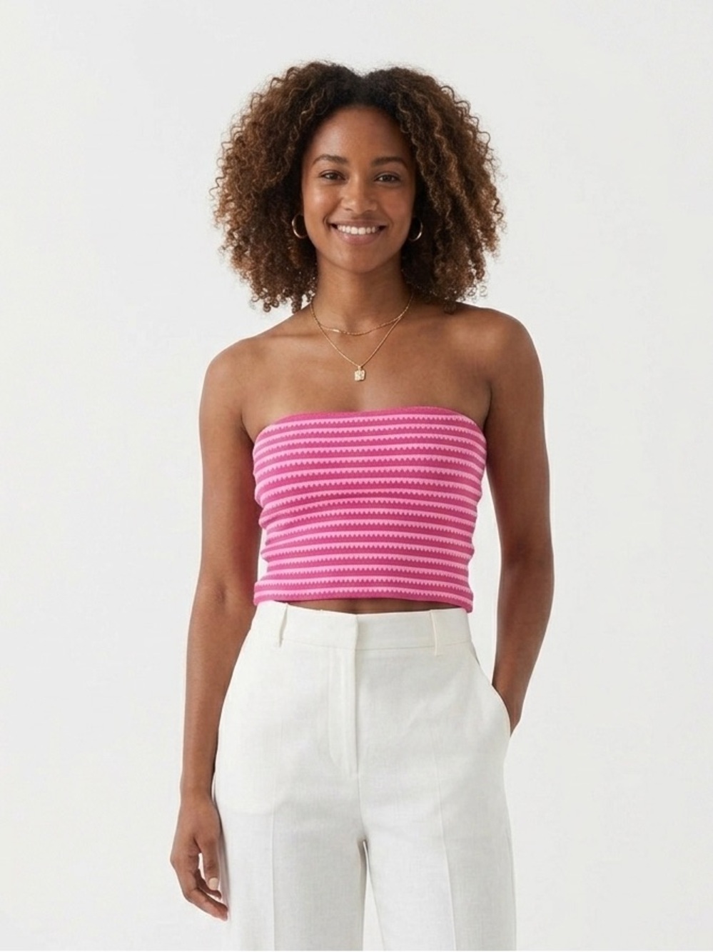 Princess Polly Millert Tube Top Bandeau Pink with Stripes Textured Knit Size 2